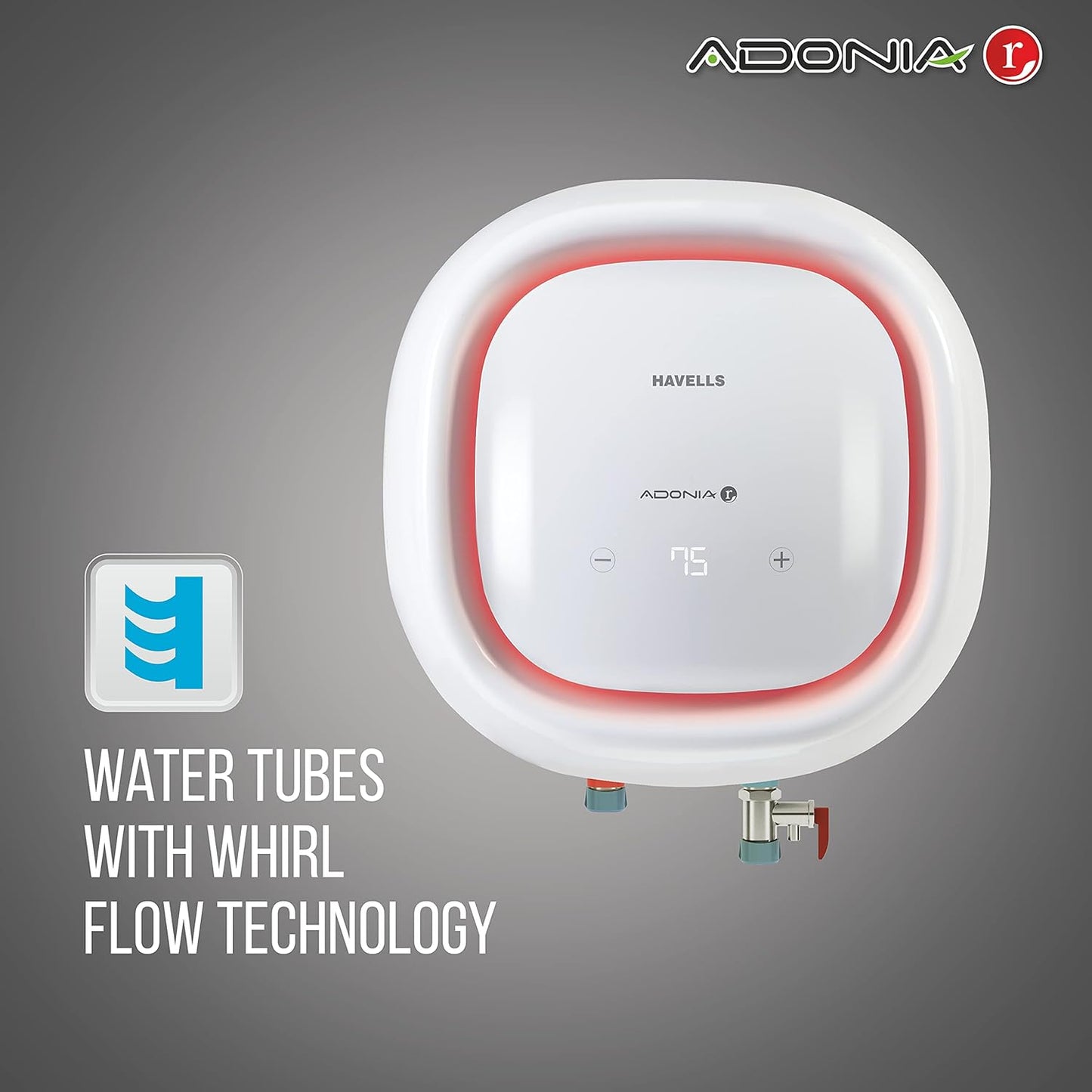 Havells Adonia R 25L Storage Water Heater(Geyser)|Color Changing Temp Sensing LED Indicator|Digital Display|Remote Control|5 Star|Warranty:7 Year on Tank |Shock safe Plug|Free Installation& Flexi Pipe