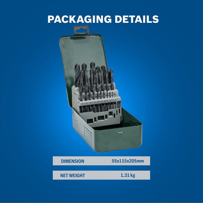 Bosch Professional 25-Piece HSS-R Metal Drill Bit Set | Ø1–13 mm | Precision Drilling in Iron, Steel & Plastic | Rugged Metal Case | Long-Lasting HSS Quality | Suitable for All Power Tool Brands