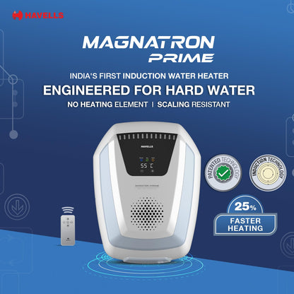 Havells Magnatron Prime 25L Storage Water Heater(Geyser)|Induction Technoloy|No Heating Element|25% Faster Heating|30,000 Rs Electricity Saving in 5 Year|Suitable For Hard Water|Scaling Resistant