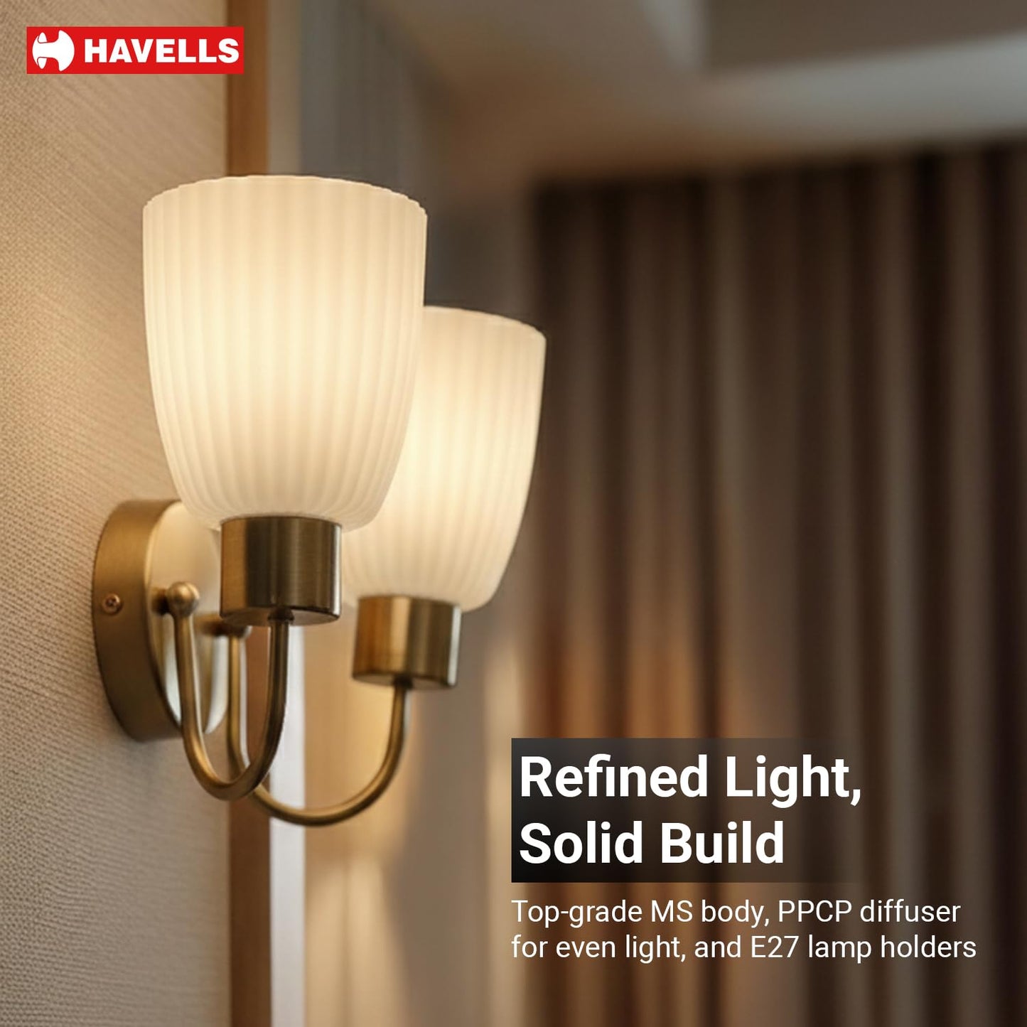 Havells Venz Indoor Wall Light | Antique Bronze Durable Frame & Ambient Glow Diffuser | B22 Holder Compatible | Elegant Dual Light Wall Lamp for Living Rooms, Bedrooms & Hallways