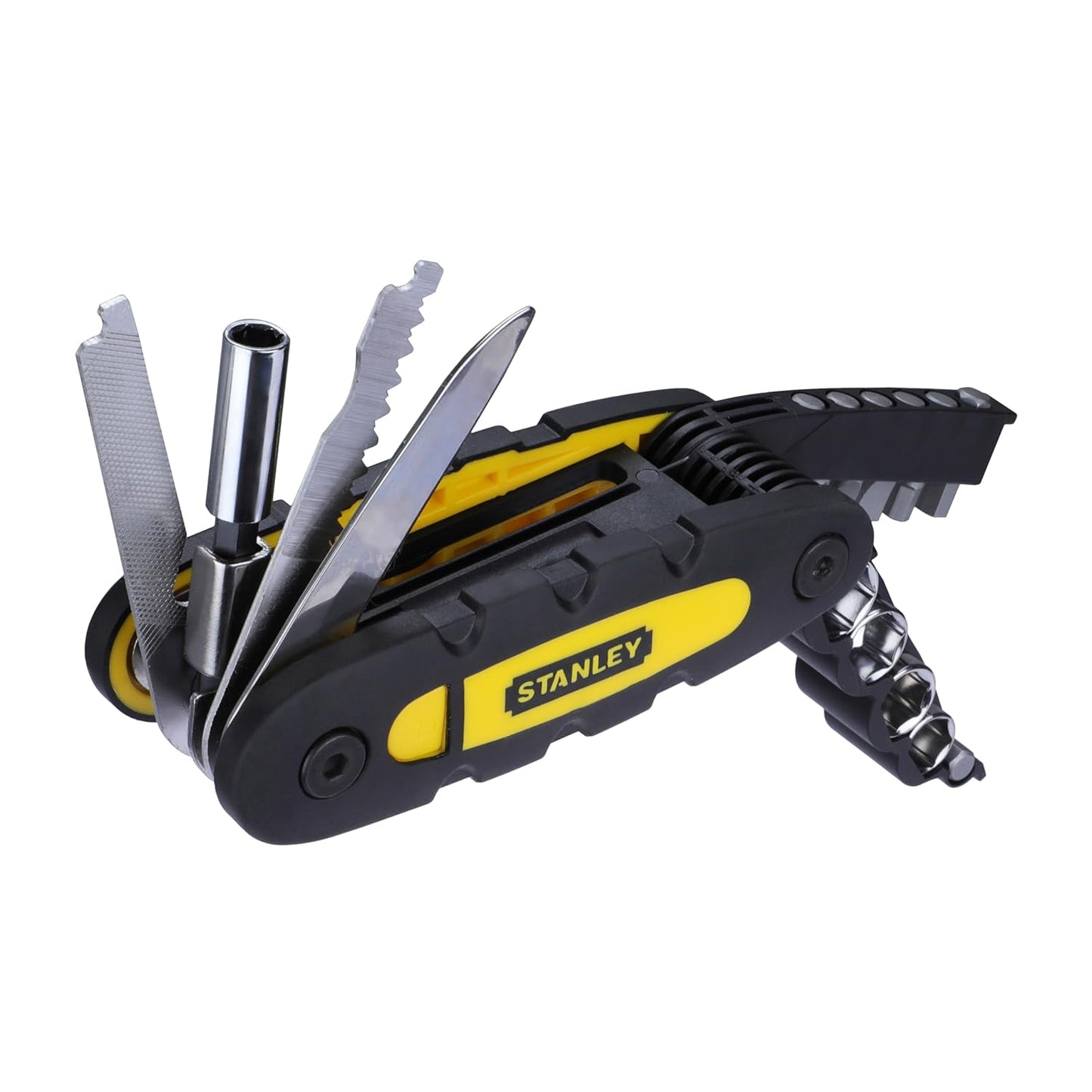 STANLEY STHT0-70695 Folding and Locking 14-in-1 Multi-Tool, Compact & Portable, KIT Contains Knife, Saw, Bottle Opener, File, Holder for Bits & Drive Adaptor for Sockets