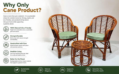 UdrCrafts® Premium Bamboo Chair Set with Table,Kursi,Garden Chairs with Table,Chairs for Living Room, Home, Dining Room, Bedroom, Kitchen, Office, Outdoor & Garden,Set of 2 Chairs & 1 Table, Brown Cane