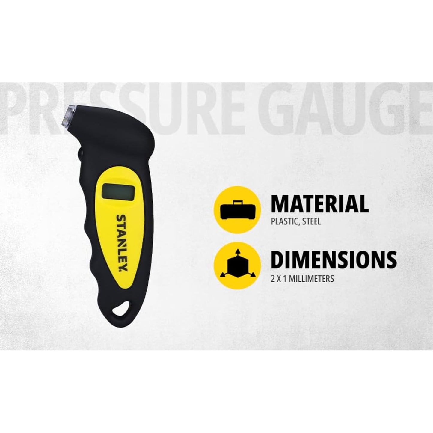 STANLEY STHT80874-0 Digital Tire Pressure Gauge with Integrated LED Display for Accurate Pressure Readings for Cars and Bikes, 0 to 6.2 Bar Working Pressure Range, 1 Year Warranty, YELLOW & BLACK