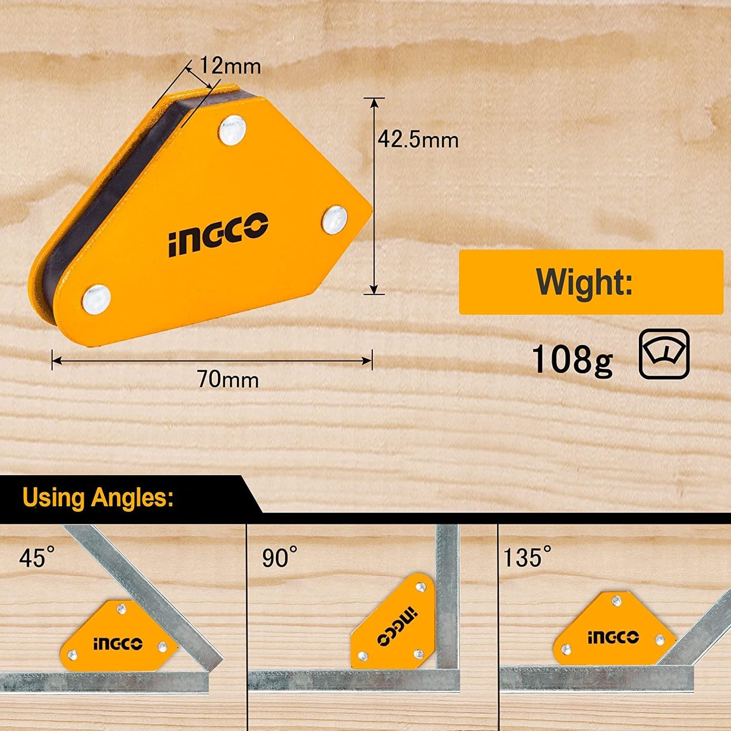 INGCO Magnetic Welding Holders, 4 PCS, Angles: 45°,90°,135°, Fits for Welding, Soldering, Assembling