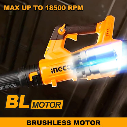 INGCO Cordless Leaf Blower, Brushless Motor, Variable Speed, with 2 pcs Battery Packs & Charger, for Car Cleaning, Gardening Work, Dirt Cleaning