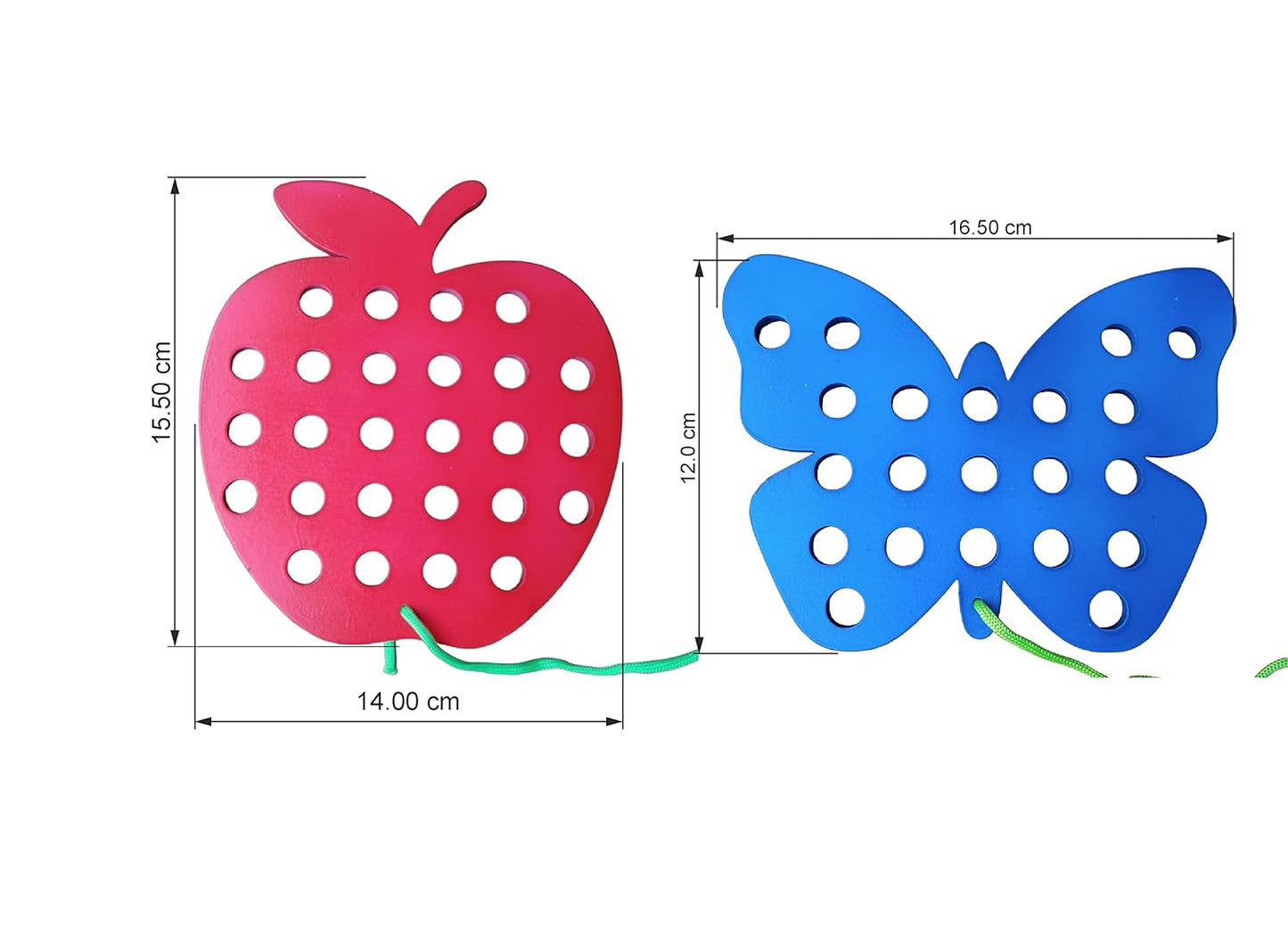 UdrCrafts® Wooden Lacing Toy - Set of 2 | Apple & Butterfly Shape - with Lacing Thread and Wooden Tips | 12x16 cm Each | Multicolor Non-Toxic Painted | Cognitive & Fine Motor Development | Age 3 Years+