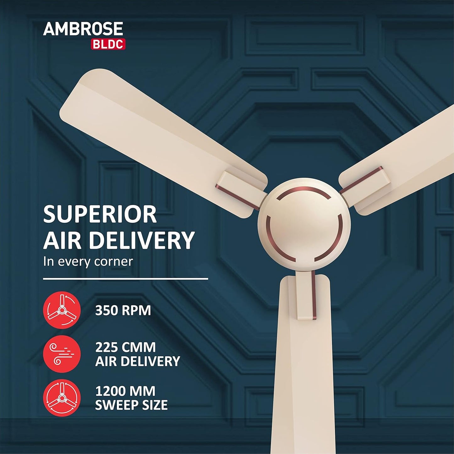 Havells 1200mm Ambrose BLDC Motor Ceiling Fan | Remote Controlled, High Air Delivery Fan | 5 Star Rated, Upto 60% Energy Saving, 2 Year Warranty | (Pack of 1, Gold Mist Wood)
