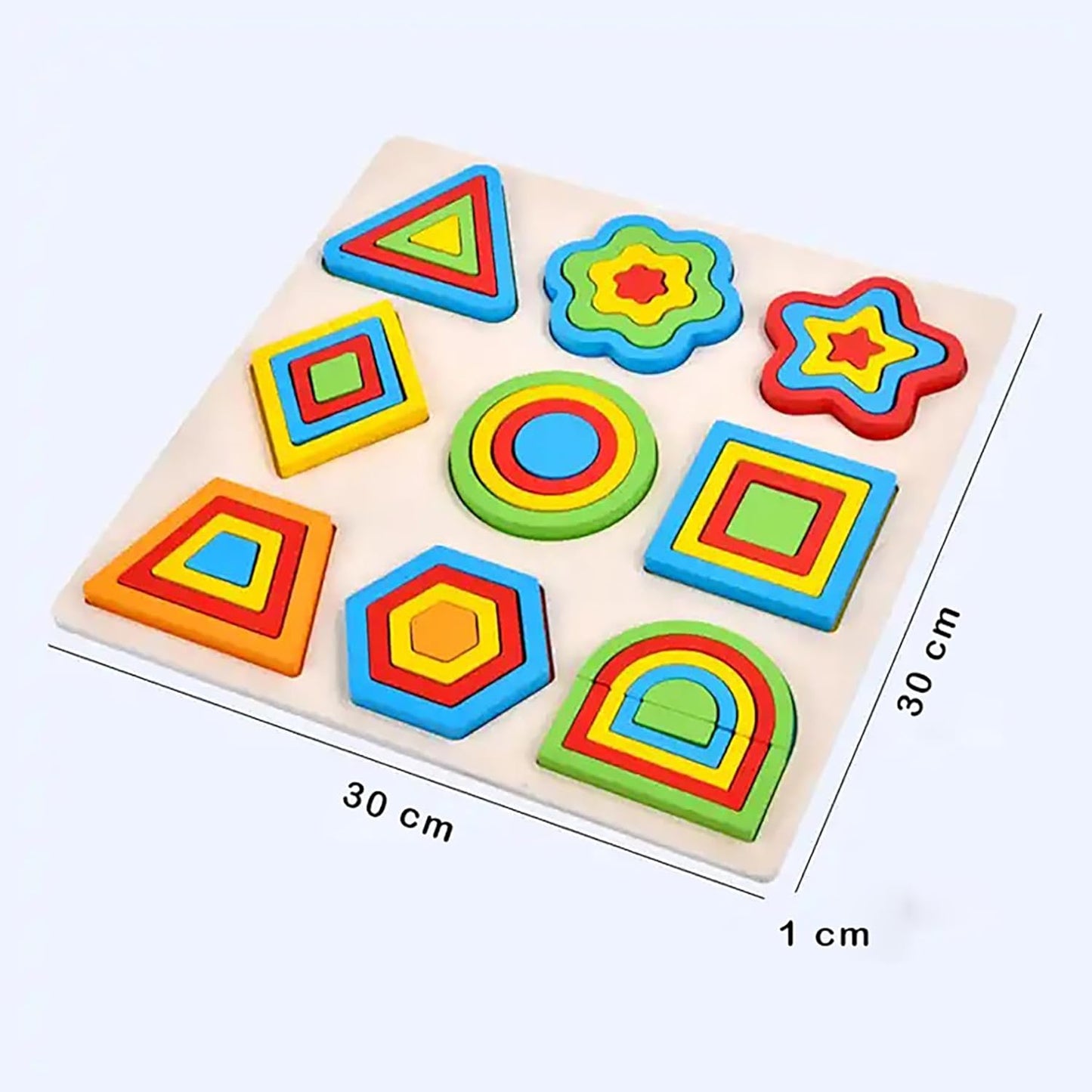 Udaipur HandiCrafts Wooden Shapes Puzzle Learning Toy, Montessori Brain Teaser Puzzle Board with 9 Geometric Shapes, Interactive Game Educational Toys for Kids, Multicolour, 3+ Years (Pack of 1)