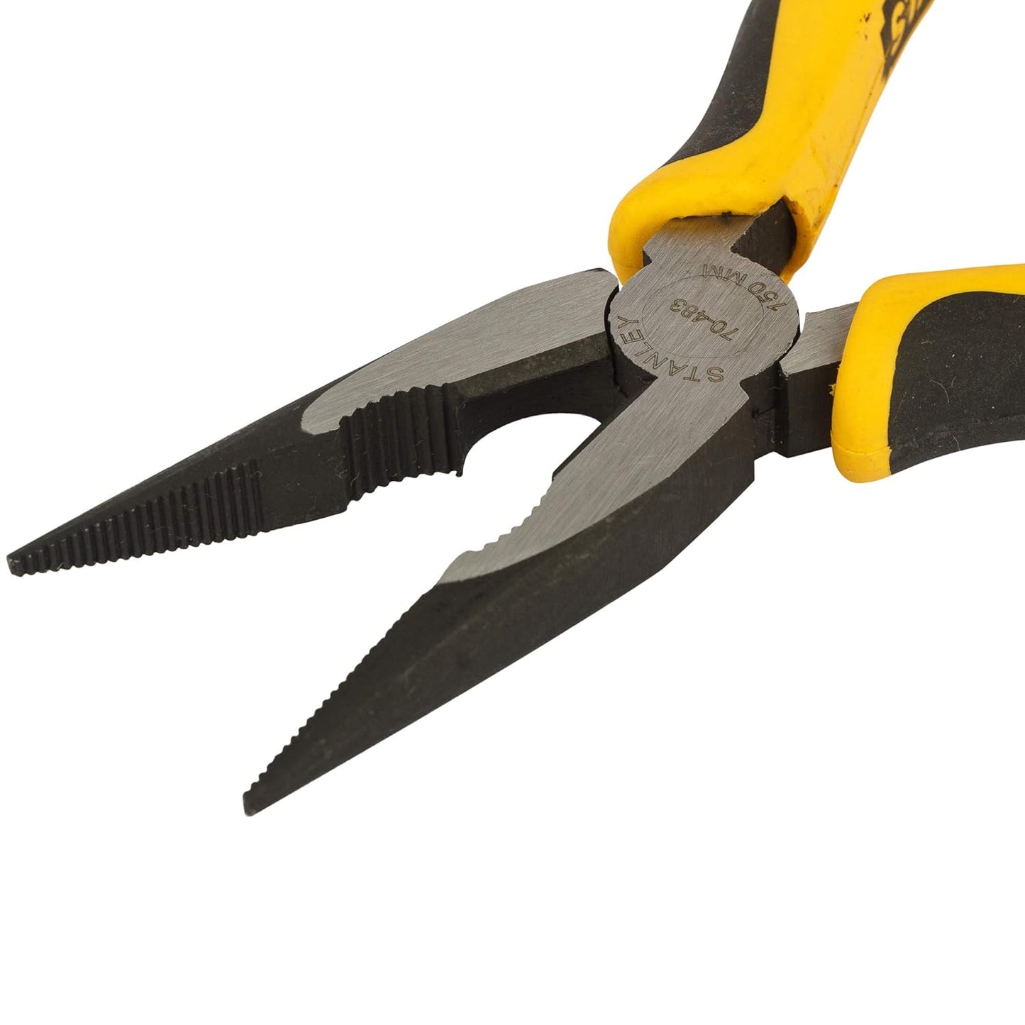 STANLEY 70-483 6'' Sturdy Steel Long Nose Plier Double Color Sleeve, Ergonomically Designed Dynagrip Handle with Finger Guards, Fully Heat Treated Forged Carbon Steel Jaws, Used to Cut Small Wires