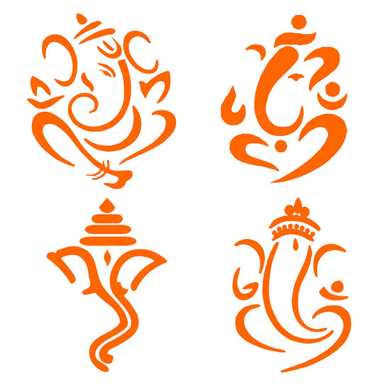Akshar Arts Bhuwana  Vinyl Orange Lord Ganesh Self-Adhesive Sticker For Car, Scooter And Bikes