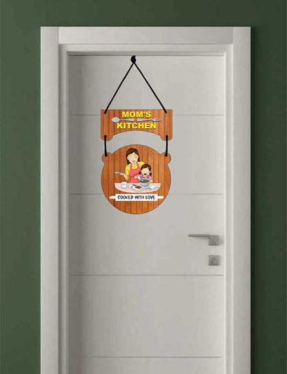 Udaipur Handicrafts Mom's Kitchen Printed Home Wall Door Sign Hanging Board Wooden (8.5inch x 11inch)