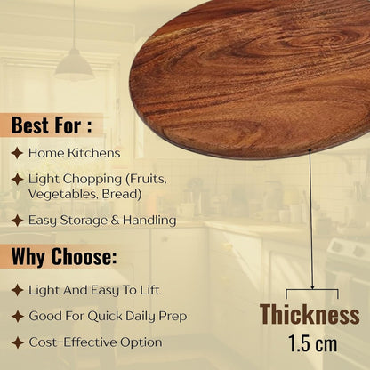 Udaipur Handicrafts Wood Chopping Board – 14x12 Inches | Handmade, Reversible, Durable Cutting Board for Kitchen & Serving | Rustic Cheese Platter, Bread or Meat Board