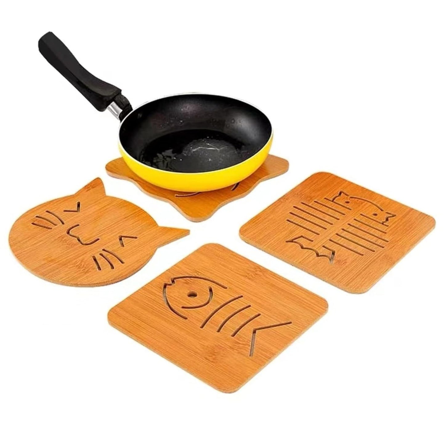 Udaipur Handicrafts Openwork Wooden Coasters for Hot Dishes, Pot, Bowl, Teapot, Pack of 4 (Random Pattern)