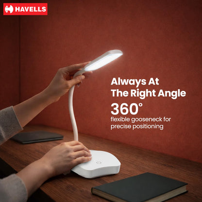 Havells Lucento Table Lamp 4.5W | Integrated Touch Sensor|3 Step Dimmable LED Table lamp|3.7V, 800 mAh Lithium‑Ion Battery | Light Modes: 100%, 50%,25% | Eye Soft Technology for Soft Glare-Free Light