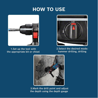 BOSCH GBH 2-26 RE Professional Rotary Hammer - SDS Plus | 800 W | SDS Plus Tool Holder | Rated Speed 0-900 rpm | Impact Rate 0-4000 BPM | Impact energy 0-2.7 J| Rotation Control Clutch | 1 Yr Warranty
