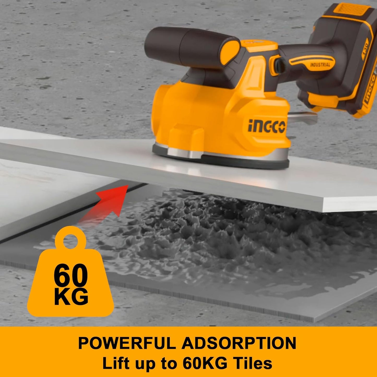 INGCO CTVLI2001 20V Cordless Tile Vibration Machine | 0-10000 RPM, 60kg Suction, 130mm Suction Cup