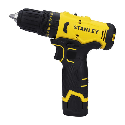 STANLEY SCH10D2K-IN(12 V)Brushed Cordless Hammer Drill Driver,2x2Ah Batteries&1.5A Charger,LED Light,Variable Speed Trigger Switch,Forward/Reverse Button,10mm Chuck,Clutch Setting 20+1,1 Year Warranty