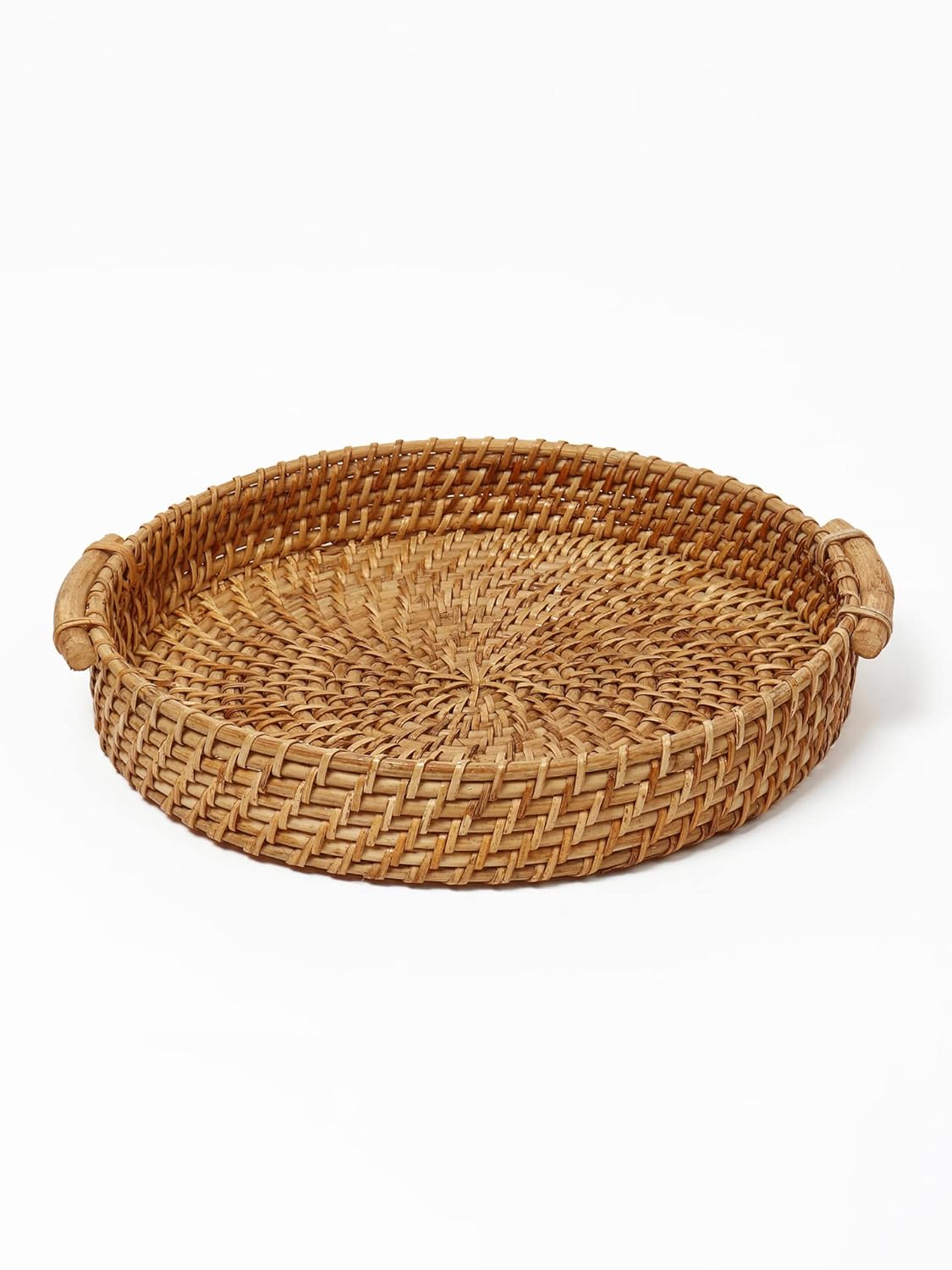 UdrCrafts®  All the Cultures Fabricating India Bamboo Cane Serving Tray | Serveware for Dining Table | Rattan Tea Tray | Wooden Trays for Decoration - Round, Brown (Dia-31 x H8 cm)