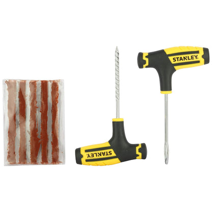 STANLEY STHT80891-0 Flat Tubeless Tyre Repair Kit for Cars and Bikes, Easily Fix Punctures WITHOUT Removing Tire from Rim, Comes with Reamer & Plugger Tool and 5 Plugs, Yellow and Black
