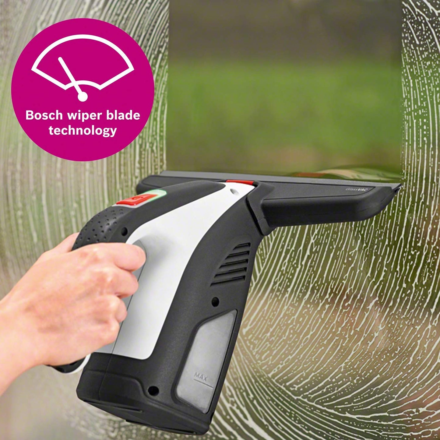 Bosch Cordless Surface Cleaner, GlassVAC Solo Plus, Automotive Rubber Coating Technology, 30 min Runtime, Compact and Easy Handling, 3.6V Integrated Battery, Clean upto 35 windows