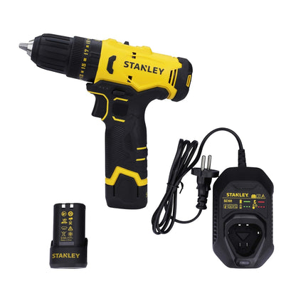STANLEY SCH10D2K-IN(12 V)Brushed Cordless Hammer Drill Driver,2x2Ah Batteries&1.5A Charger,LED Light,Variable Speed Trigger Switch,Forward/Reverse Button,10mm Chuck,Clutch Setting 20+1,1 Year Warranty