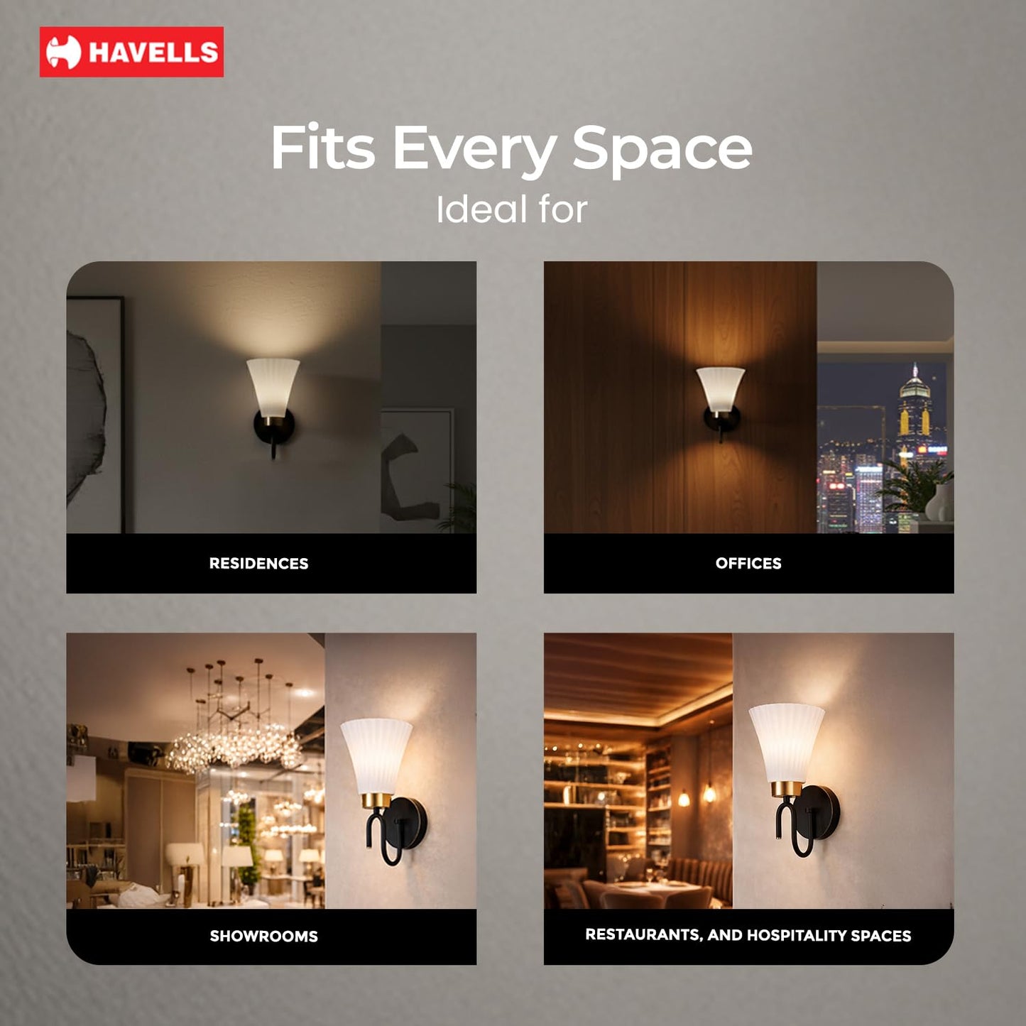 Havells Aura Indoor Wall Light | Durable Frame and Ambient Glow Diffuser | B22 Holder Compatible | Elegant Lighting for Bedrooms, Living Rooms & Hallways