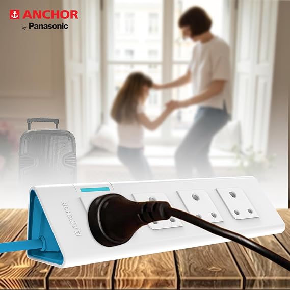 anchor by panasonic 22061 6A Power Strip 4 Socket Spike Guard with Single Switch (1.5 m, White and Blue)