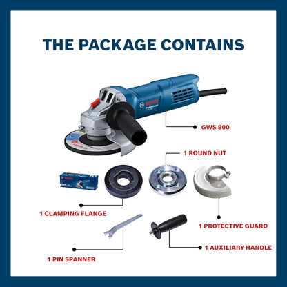 BOSCH Professional GWS 800 Angle Grinder | 800W Power | No-load Speed of 11000 RPM | Versatile Cutting and Grinding Tool | M10 Grinding Spindle Thread | 100 mm Disc | 1 Year Warranty