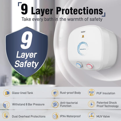 Haier Aqualad Pro Geyser 25 Litre 5 Star 1-3KW Adjustable Storage Water Geyser |Free Installation&Flexi Pipe| Warranty 10 Yr on Tank |Dual Control Knob |Shockproof Tech |Glassline Tank |9-Level Safety