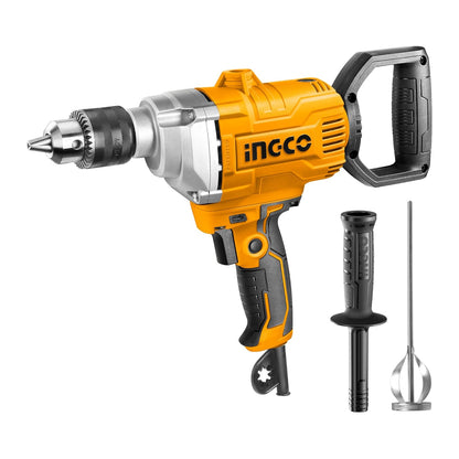 INGCO 1100W Electric Handheld Concrete Cement Mixer, 16MM Heavy-Duty Keyed Chuck | D Handle | Self-Lock | Froward/Reverse Concrete Mixing Drill Machine Suitable for Mixing Cement, Mortar, Paint