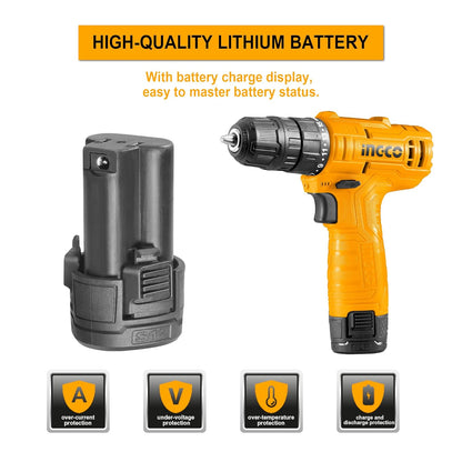 INGCO 108 PCS Professional Tool Kit with Impact Drills Combo, 680W, Copper Armature, Cordless Drill Machine, Chuck 13mm, Home Use Essential Tools/Accessories, With Battery