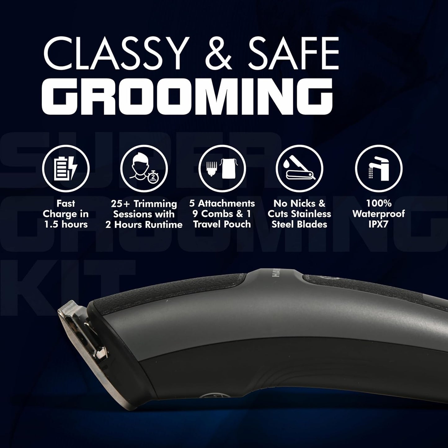 Havells Super Grooming Kit Gs8714,15 In 1,Ipx7 Fully Washable,Full Body Hair Trimmer Groomer For Men,120 Min Of Run Time With Fast Charge,Corded Electric