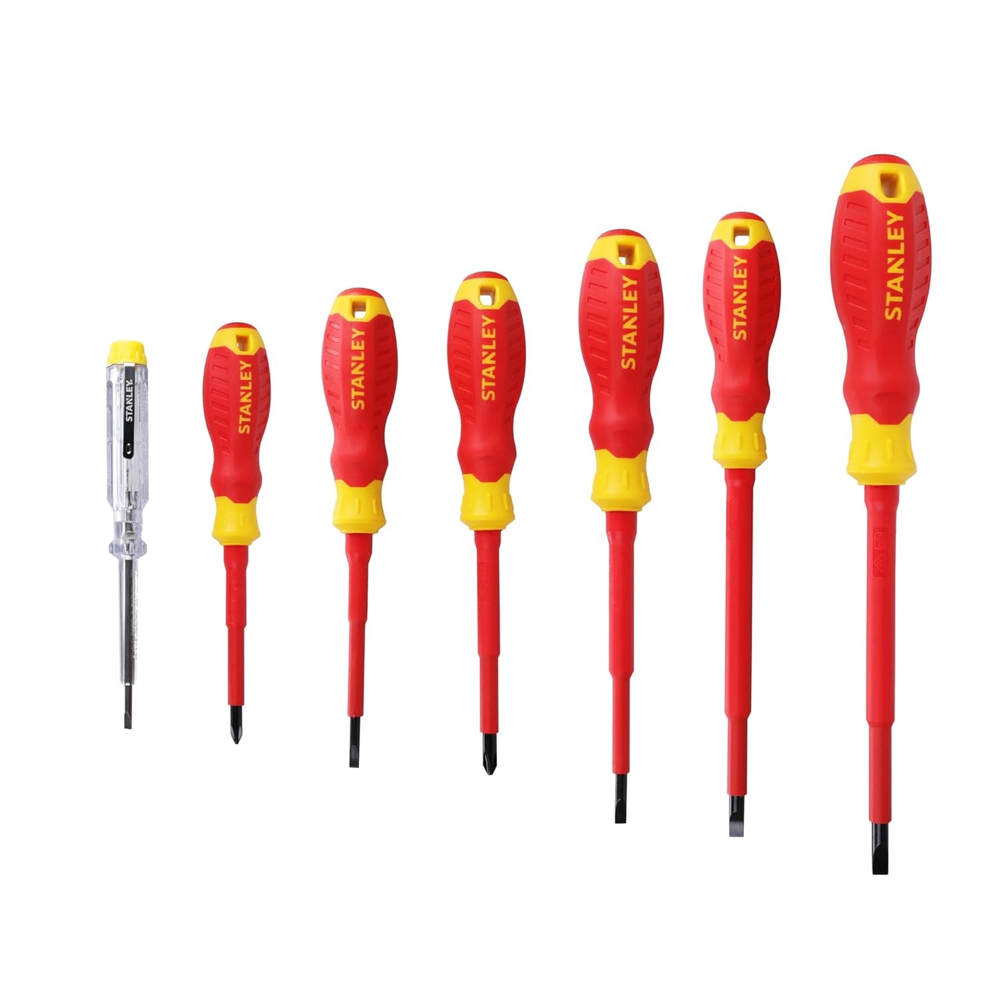 STANLEY STMT60175 VDE 6-Piece Screwdriver Set With Bonus Tester, Shock-Resistant, Anti-Slip Handle, Ideal For Repair Of Electric Vehicles, Red and Yellow