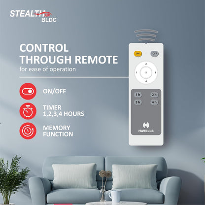 Havells Stealth Air BLDC 1200mm Ceiling Fan| Upto 55% Energy Saving| Silent & Premium| 5 stars Rating| 100% Copper Motor| RF Remote, Memory Backup, Timer| (Pearl White, Pack Of 1)