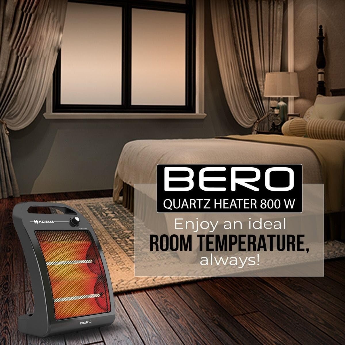 Havells Bero Quartz Heater Black 800 watt 2 Heat Settings 2 Year Product Warranty