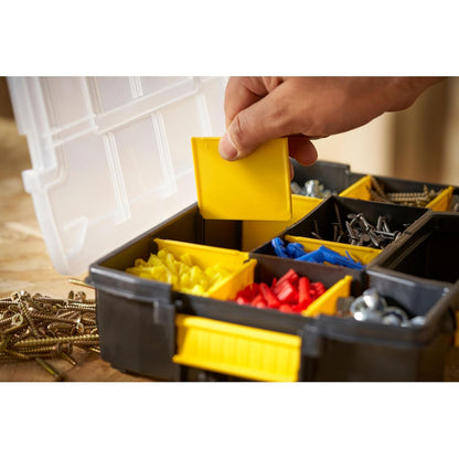 STANLEY STST1-70720 Professional Heavy Duty 10 Compartment Sort Master Light Organizer, 2.5 Kg Weight Capacity, Customizable 8 Removable Dividers, Polypropylene Textured Lid, 11.6x29.3x22.4 cm