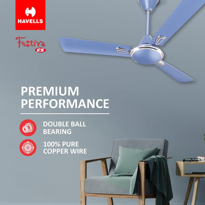Havells 1200mm Festiva ES Ceiling Fan | Premium Finish, Decorative Fan, Elegant Looks, High Air Delivery, Energy Saving, 100% Pure Copper Motor | 2 Year Warranty | (Pack of 2, Ocean Blue)