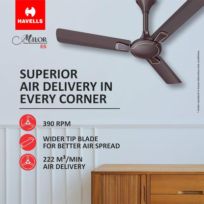 Havells 1200Mm Milor Energy Saving Ceiling Fan (Dusk, Pack Of 1),Chocolate, 1 Star