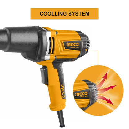 Ingco Impact Wrench, 2300rpm | 550N.M | 1/2"" Square Drive Electric Impact Wrench, Aluminum Gear Box with Rubber, Impact Wrench Tool Kit with 6pcs Sockets, 1pcs 125mm Adaptor