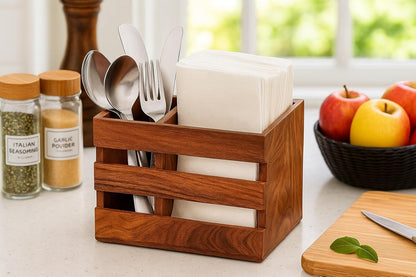 Udaipur Handicrafts – Multipurpose Spoon Stand and Kitchen Organizer, Brown (2 Compartments, 6.5 x 3 x 4.5 Inches)