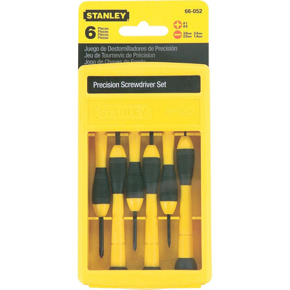 STANLEY 66-052 Precision Screwdriver Set, 6 pcs, 84 gms, Rotating Tip, Bi-Material Handle with Cushioned Grip, Used in Machines, Automobiles & Cars, LxWxH: 19.5x10x2cm, Plastic Storage Case Included
