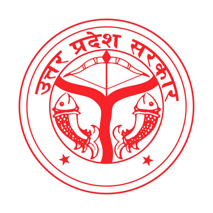 Akshar Arts Bhuwana Shivoid - Uttar Pradesh Sarkar Logo Sticker for Car (Printed Vinyl Glossy Sticker) (7x7cm, Red)-Self-Adhesive