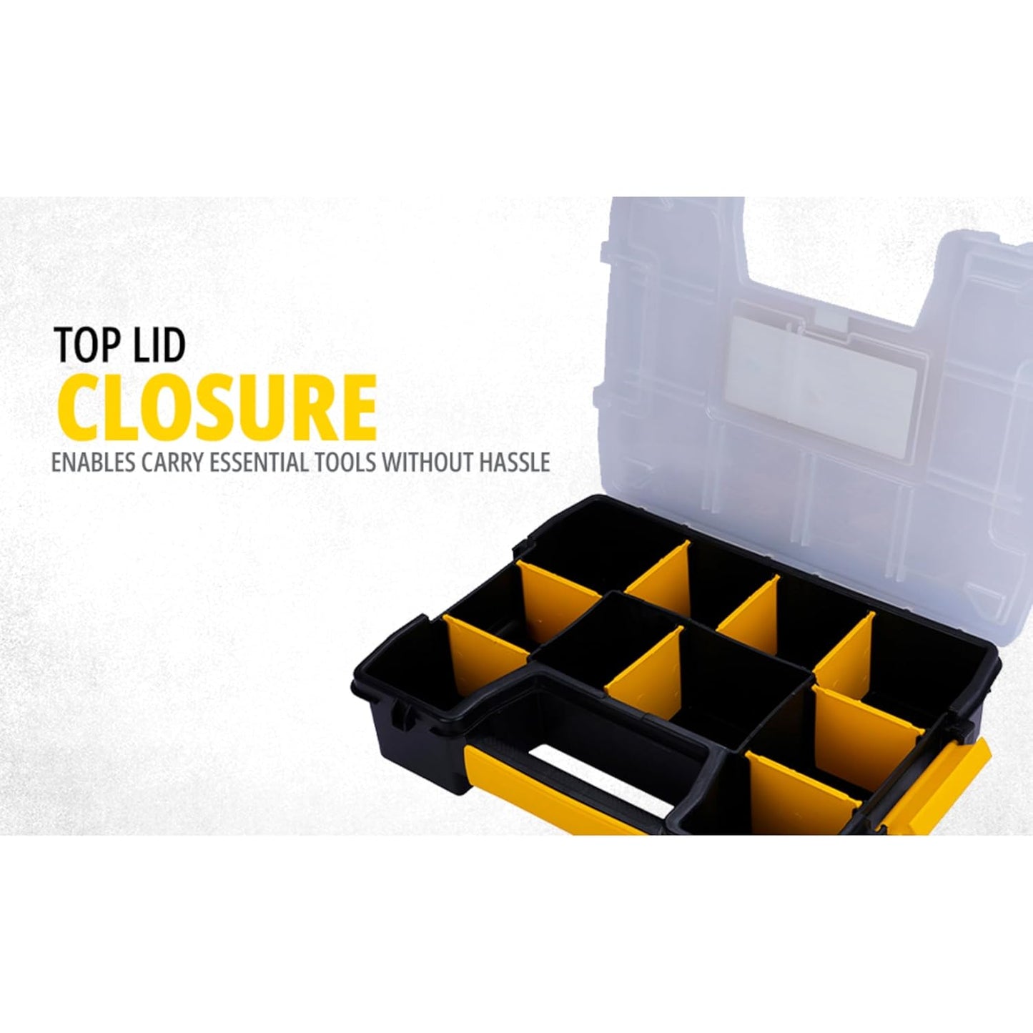 STANLEY STST1-70720 Professional Heavy Duty 10 Compartment Sort Master Light Organizer, 2.5 Kg Weight Capacity, Customizable 8 Removable Dividers, Polypropylene Textured Lid, 11.6x29.3x22.4 cm