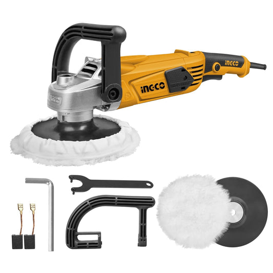 Ingco Angle Polisher Polisher, 180mm Diameter Variable Speed, 1400W | 900-3800RPM, Rotary Car Buffer Polisher Waxer, Detachable Handle Perfect for Boat,Car Polishing and Waxing