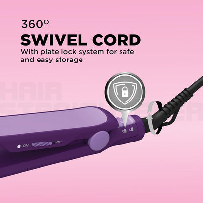 Havells HS4101 Ceramic Plates Fast Heat up Hair Straightener, Straightens & Curls, Suitable for all Hair Types (Purple)