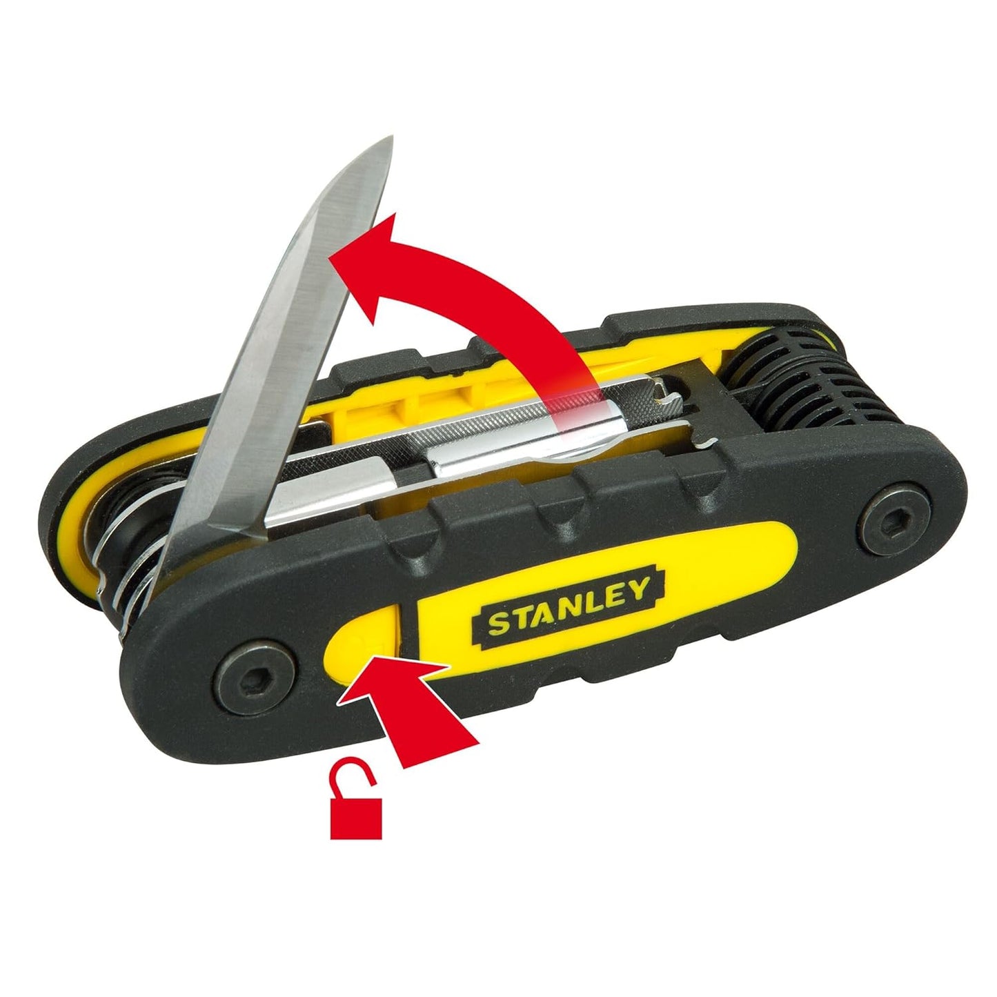STANLEY STHT0-70695 Folding and Locking 14-in-1 Multi-Tool, Compact & Portable, KIT Contains Knife, Saw, Bottle Opener, File, Holder for Bits & Drive Adaptor for Sockets