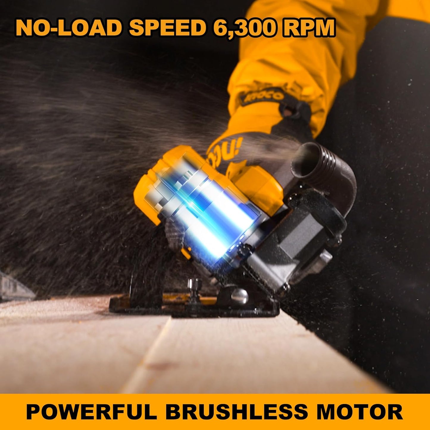 INGCO Cordless Circular Saw, With Battery & Charger, Brushless Motor, 4800 RPM, 185 MM Blade Diamater