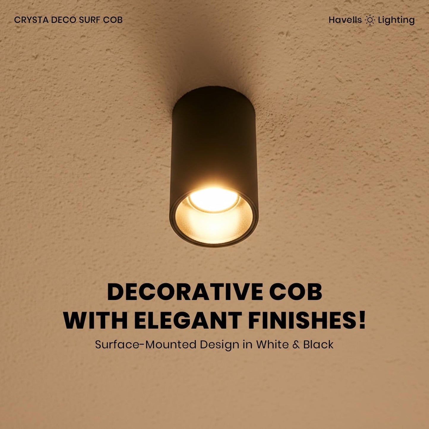 Havells Crysta Deco Surf Cob 18W 6K Gold B,Led-Spotlights,Energy Efficient,Long Life of 25000 Burning Hours,Beam Angle of 36°,Metal Body Cob with Integrated Driver,Cool Daylight (6500K)