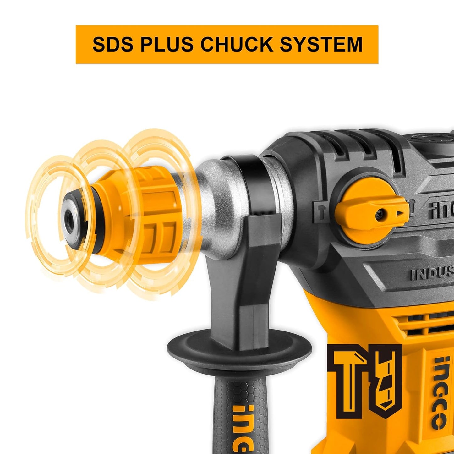 INGCO Rotary Hammer, SDS-Plus Heavy Duty Rotary Hammer Drill | 220 Volts | 1500W | 4400bpm | 5.5J with Vibration Control and Safety Clutch Including 3 drills and 2 chisels with Case, Yellow