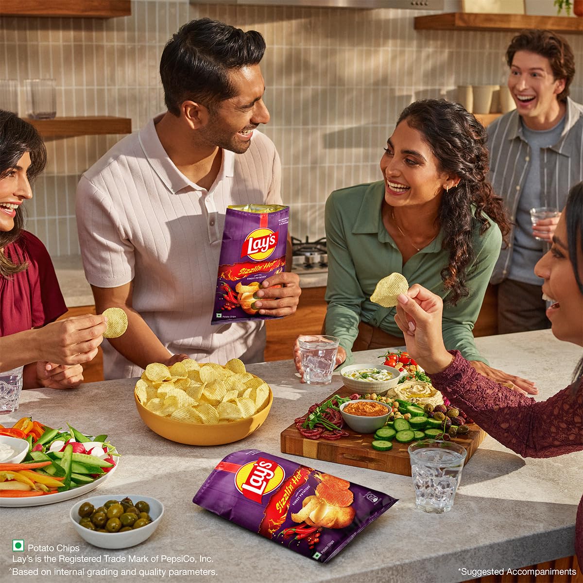 Lay's Sizzlin’ Hot Potato Chips 48g/52.9g, Crispy Wavy Chips and Snacks